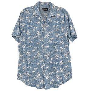 Trunks Surf & Swim Co. Men Blue Wave Print Short Sleeve Button Down‎ Shirt Large
